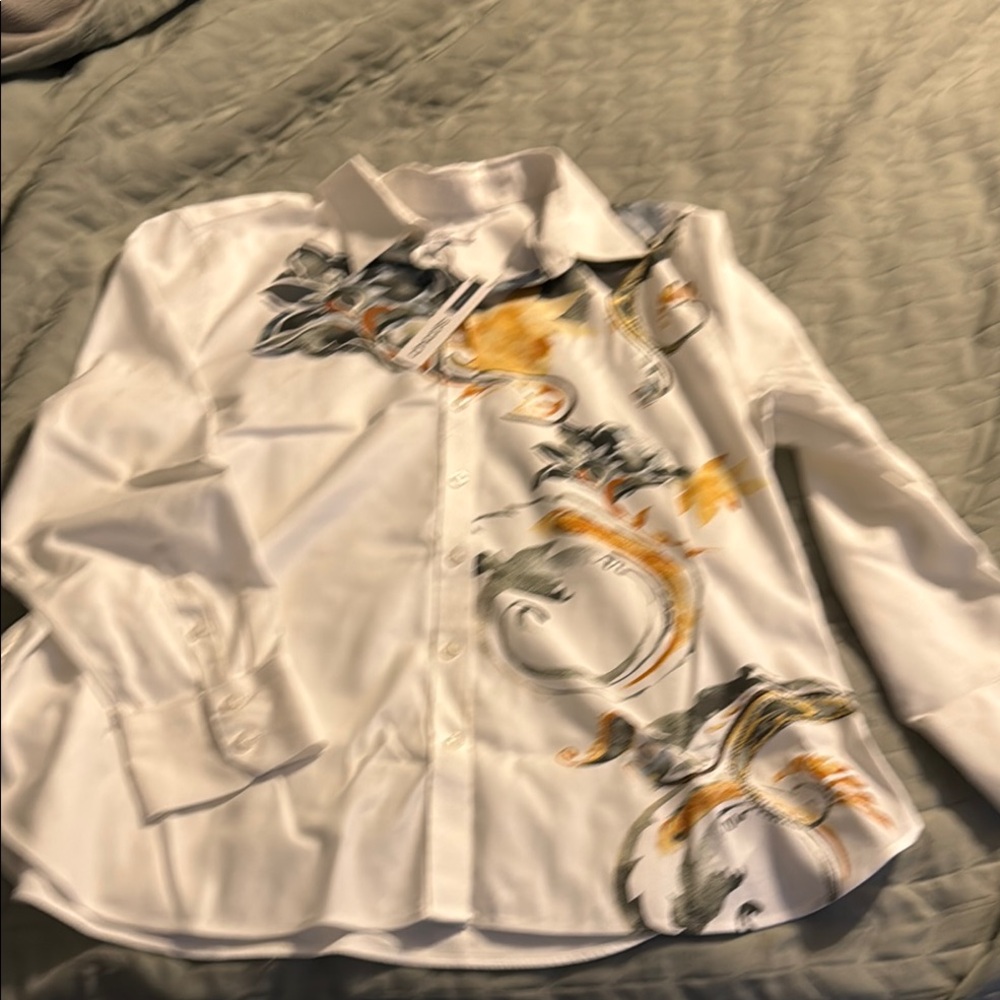 Chico's White Button Down Shirt with Floral Accents